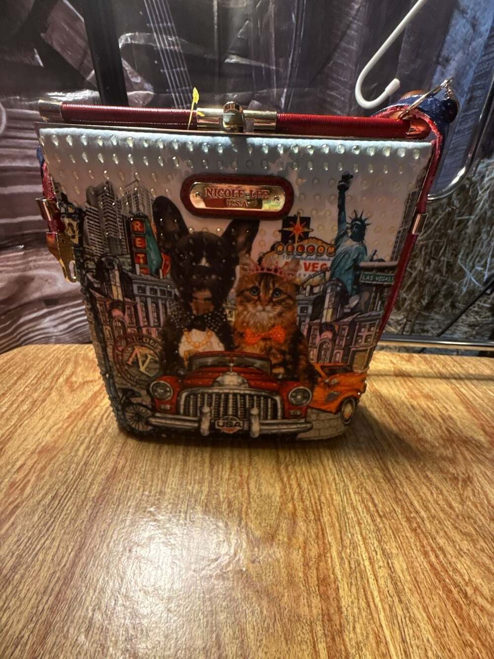 Nicole Lee Las Vegas City Drive Frenchie Cat Crossbody Bag